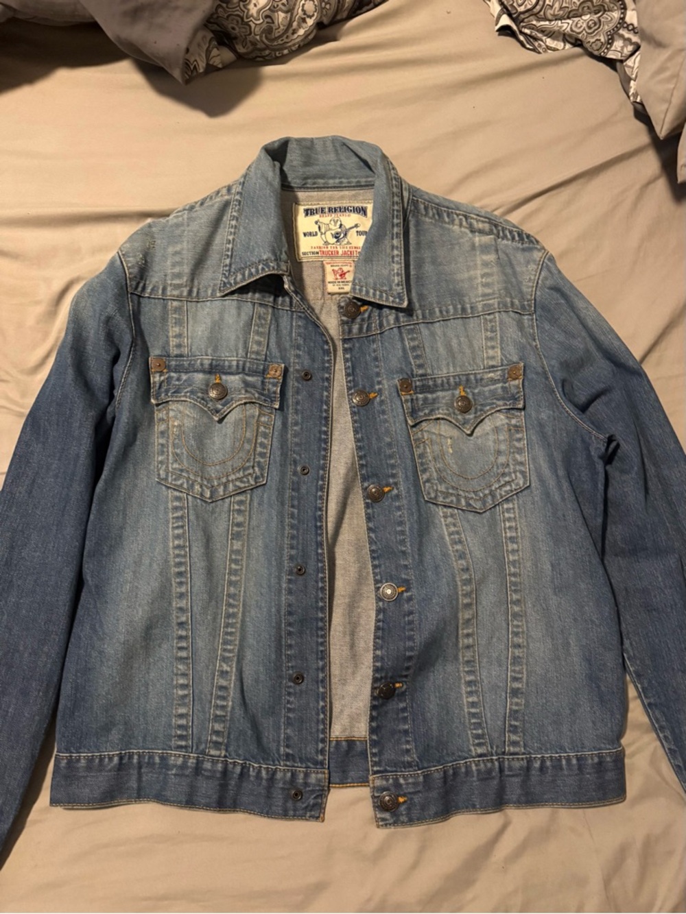 True Religion Light Blue Washed Denim Trucker Jacket